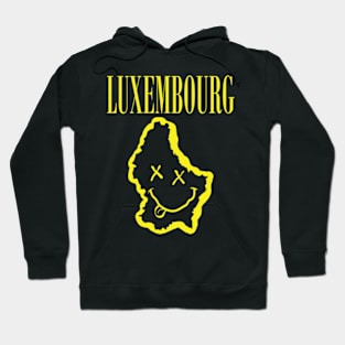 Vibrant Luxembourg: Unleash Your 90s Grunge Spirit! Smiling Squiggly Mouth Dazed Smiley Face Hoodie